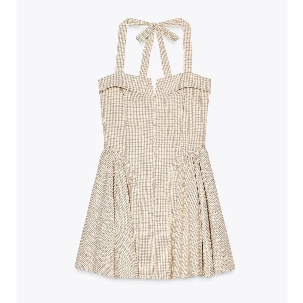 ZARA Textured Halter Mini Dress Blogger Fave Brown M & L NWT - Picture 15 of 16